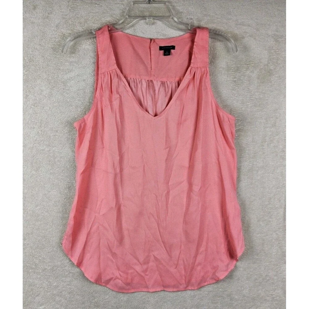 Ann Taylor Women’s Sleeveless V Neck Blouse Pink Top Size S